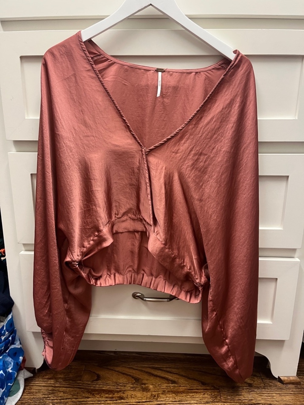 Free People Satin V-Neck Cropped Blouse - Rose Copper
